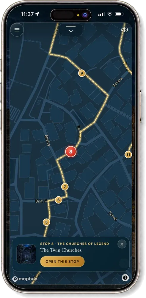 The WalkNessebar map, showing the walking route through Old Nessebar